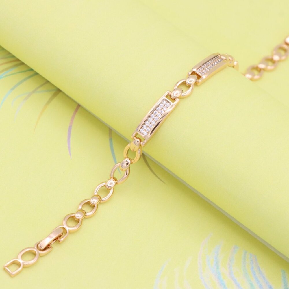 "Elegant Rose Gold Bracelet with Dazzling Rectangle CZ Panels, XPBL0952